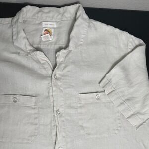 C&C California Mens XL 100% Linen Short Sleeve Button Down Shirt Beige Oatmeal